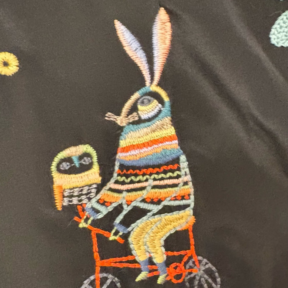 Johnny Was silk black embroidery top, breezy, funky, bohemian - Picture 2 of 16